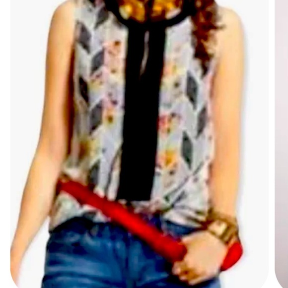 CAbi Medium Multicolor Business Casual Floral Festival Blouse with Black Trim - Picture 2 of 7